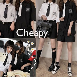 Áo sơ mi MÈO kèm cà vạt unisex - Áo sơ mi tay lỡ unisex phom rộng dáng suông kèm cà vạt hot trend C88