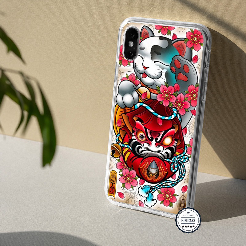 ❤ Ốp hình xăm Mèo búp bê Daruma Doll ❤Ốp nghệ thuật hoa lá iphone 6/6s/7/8 plus/x/xr/xs max/11 pro max/12 promax MEO0049