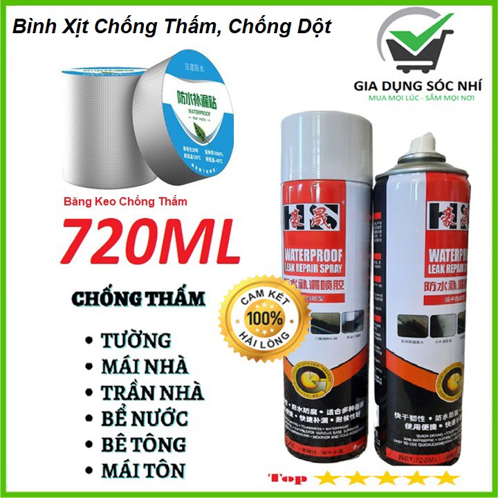 Xịt Đến Đâu Khô Đến ĐấyBình xịt sơn chống thấm 720ml chống nước,chống dột mái nhà,tường,ống nước cao cấp Nhật Bản