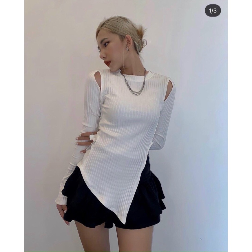 Áo Khoét Tay Xẻ Tà Xéo Ôm Body Khoe Eo Thon TH211