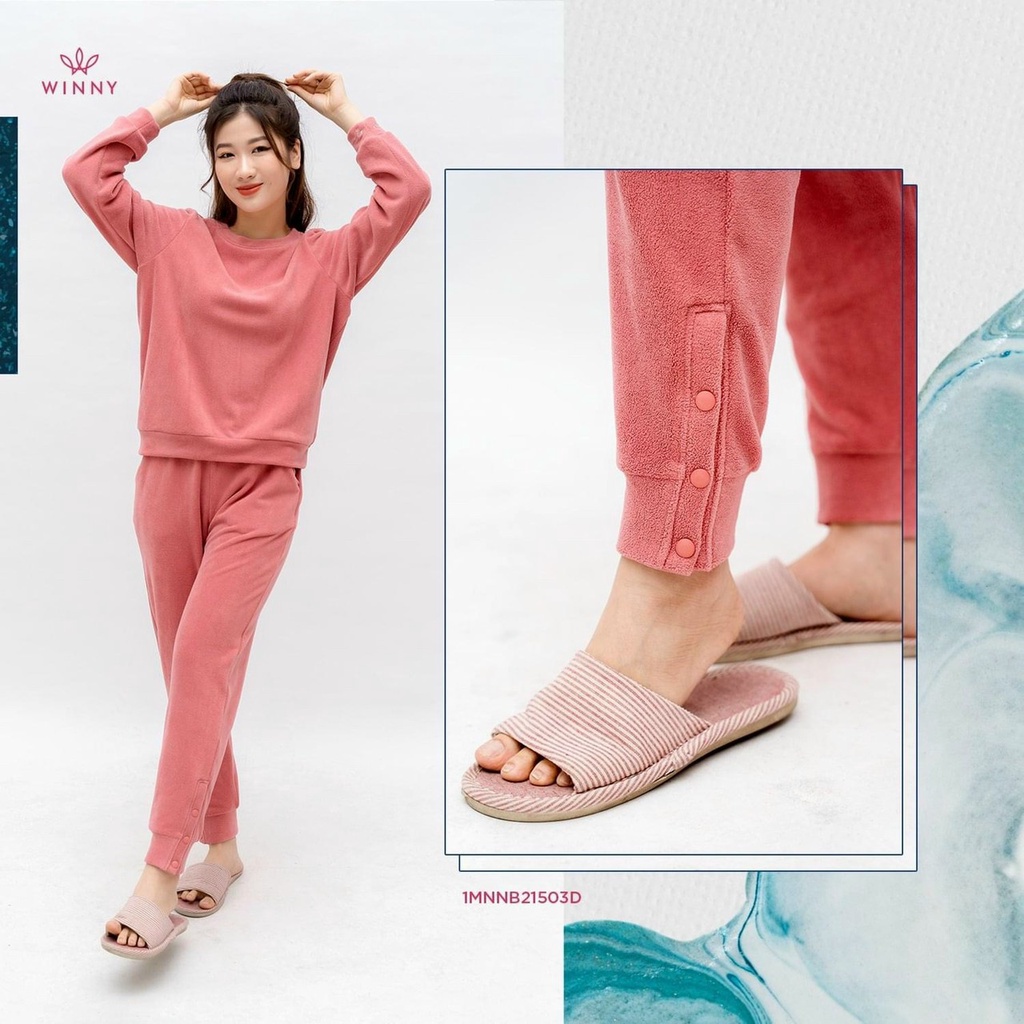 Bộ đồ mặc nhà WINNY cao cấp, Set đồ lông dáng dài thu đông, dày dặn ấm áp, áo thêu tay, quần thiết kế độc lạ