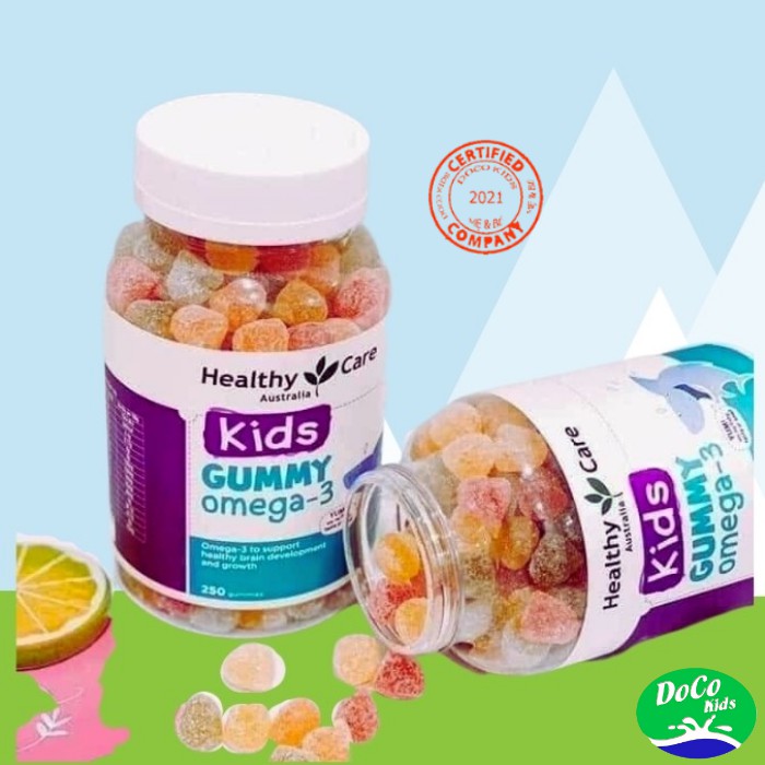 Kẹo dẻo Gummy Omega3 Úc Healthy Care, Bổ sung Omega 3 cho bé , Lọ 250 viên (Mẫu mới)