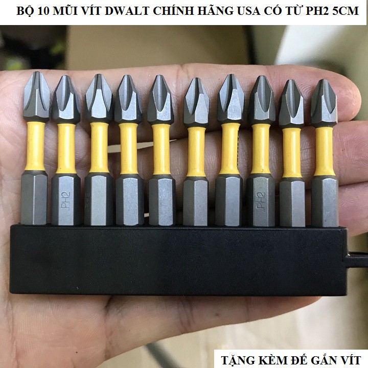 Bộ 10 Mũi Vít Dewalt Hàng Nhập Mỹ Ph2 Tặng đế gắn vít