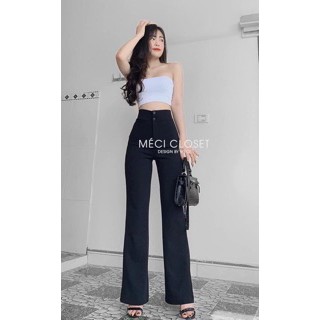 Quần ống loe nữ chất tuyết mưa dày dặn cạp cao 2 cúc siêu tôn dáng