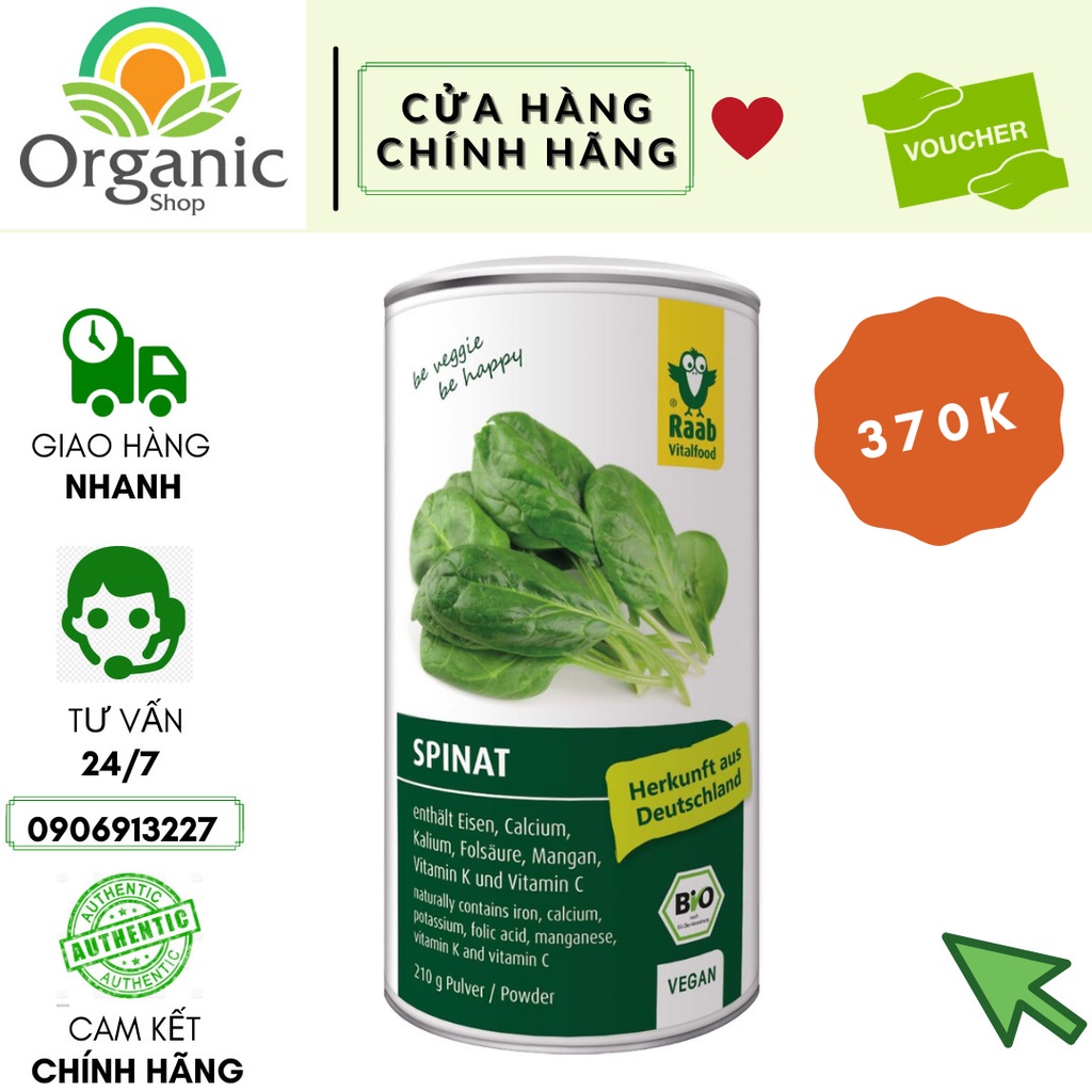 Bột Cải Bó Xôi Hữu Cơ 210g Raab