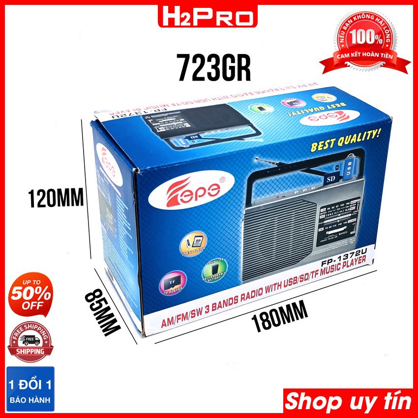 Đài radio Fepe FP-1372U H2Pro 3 band AM-FM-SW, đài radio sạc điện, có USB-Thẻ nhớ làm máy nghe nhạc mp3