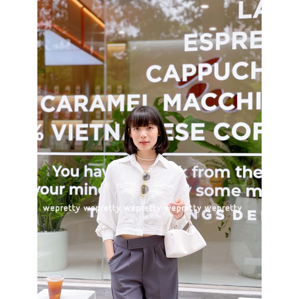 Áo sơmi croptop dài tay chất đũi nhăn mềm mát thích hợp mùa hè phù hợp phong cách đơn giản, hiện đại AH07 Wepretty Cloth | BigBuy360 - bigbuy360.vn