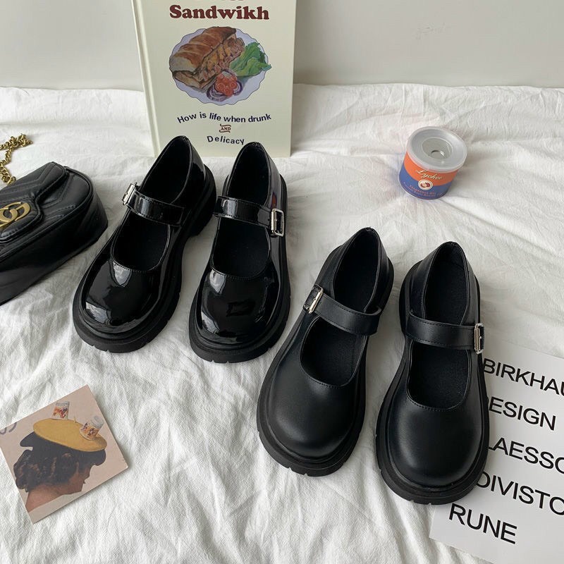 (Có Sẵn) Giày Lolita Giày Búp Bê Nữ Mary Jane Quai Ngang Cài Mũi Vuông đế 5 phân Phong Cách Hàn MJ 02