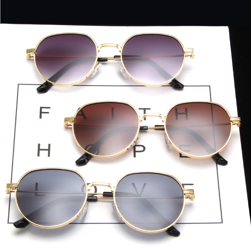 Kính Mát Thời Trang Khung Tròn Bằng Kim Loại Phong Cách Phương Tây
