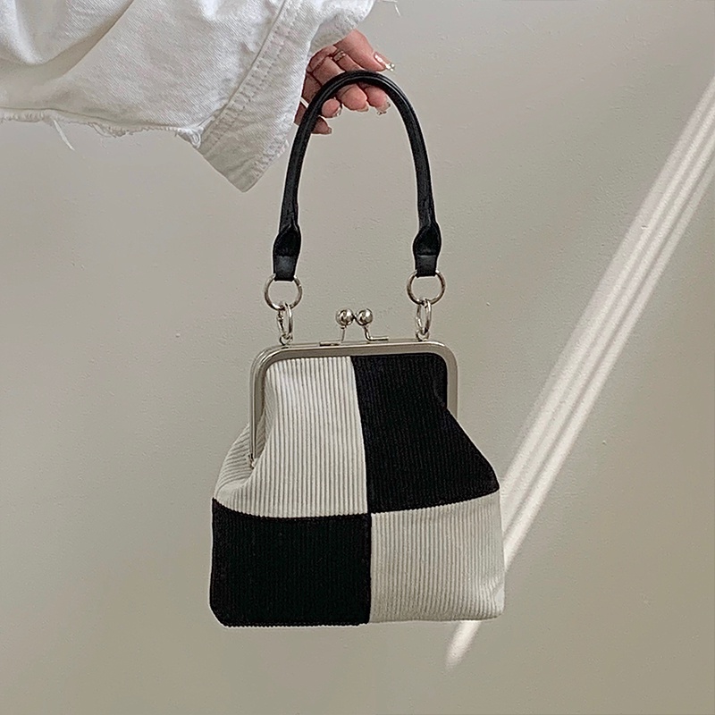 Túi đeo chéo vai IELGY bằng vải nhung kẻ phối màu kẻ sọc retro thời trang