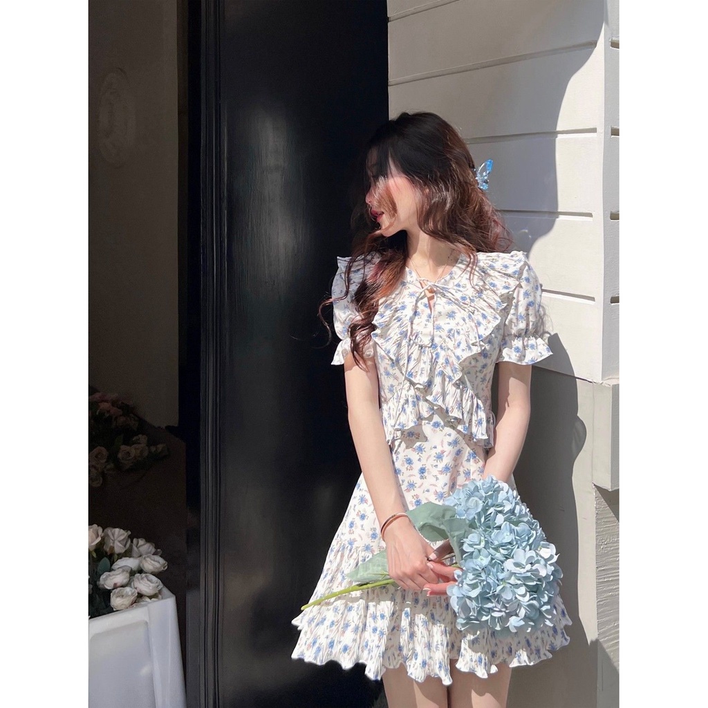 Lanling flower language / pleated lotus leaf broken flower dress temperament niche design 2022 summer new high-end feeling