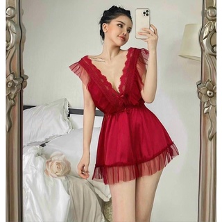 ❤️váy sexy lụa phối ren cổ v siêu mềm mịn 2437