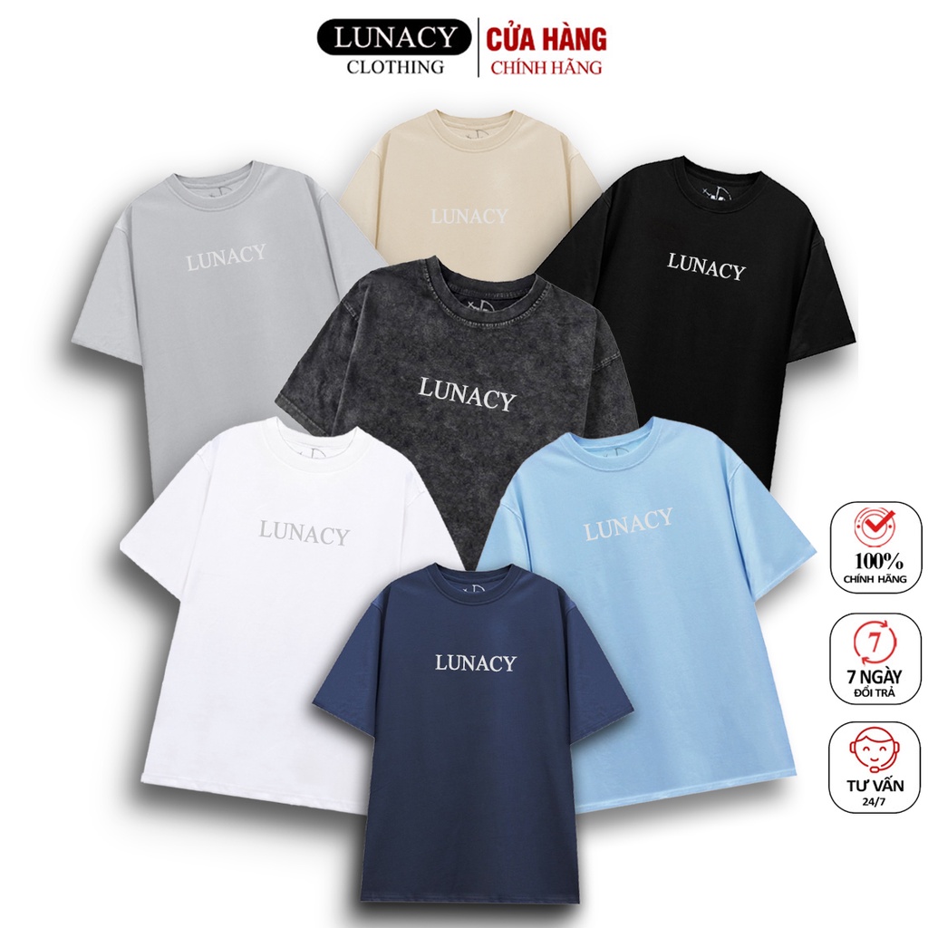 Áo thun tay lỡ LUNACY in phản quang phông Unisex nam nữ Cotton oversize form rộng LUNACY