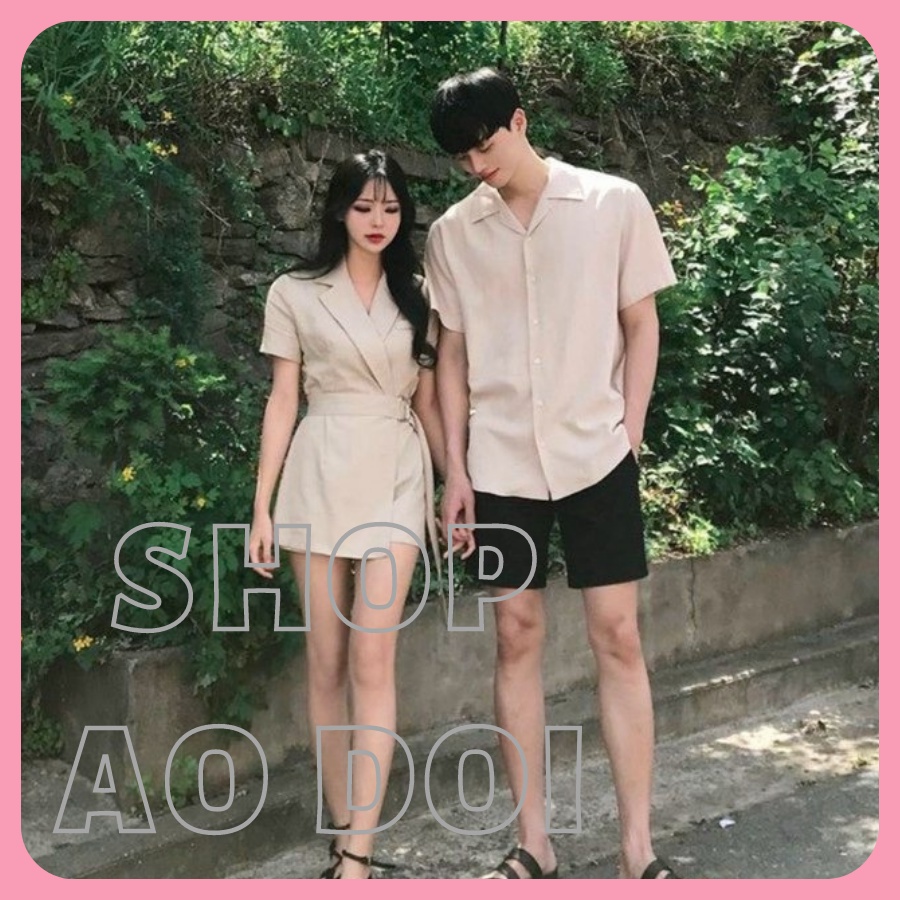 Bộ áo váy sơ mi cặp cao cấp, đồ đôi nam nữ dễ thương, chất đẹp để chụp hình cưới, đi du lịch