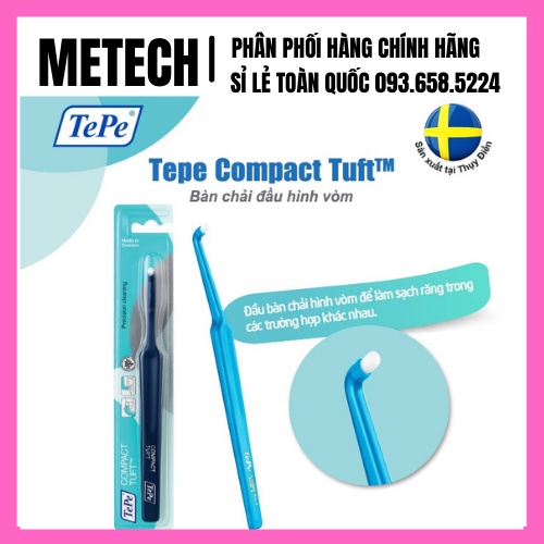 Bàn chải đánh răng chỉnh nha đầu hình vòm Tepe Compact Tuft mềm, mịn, nhỏ gọn, tiện dụng, màu ngẫu nhiên