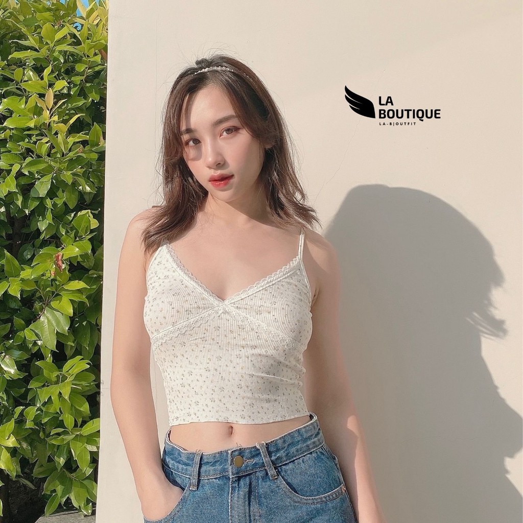 Áo 2 dây Croptop Hoa Nhí Đính Ren Ôm Body LA BOUTIQUE LA01