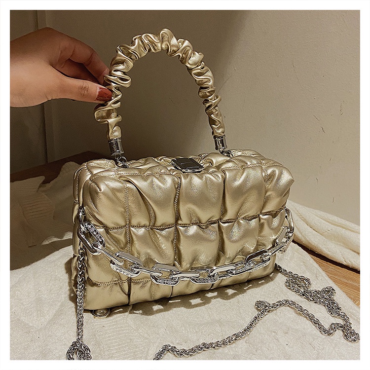 Túi xách tote JASMIN NOIR đeo vai hình vuông nhỏ phối dây xích thêu caro thời trang cho nữ