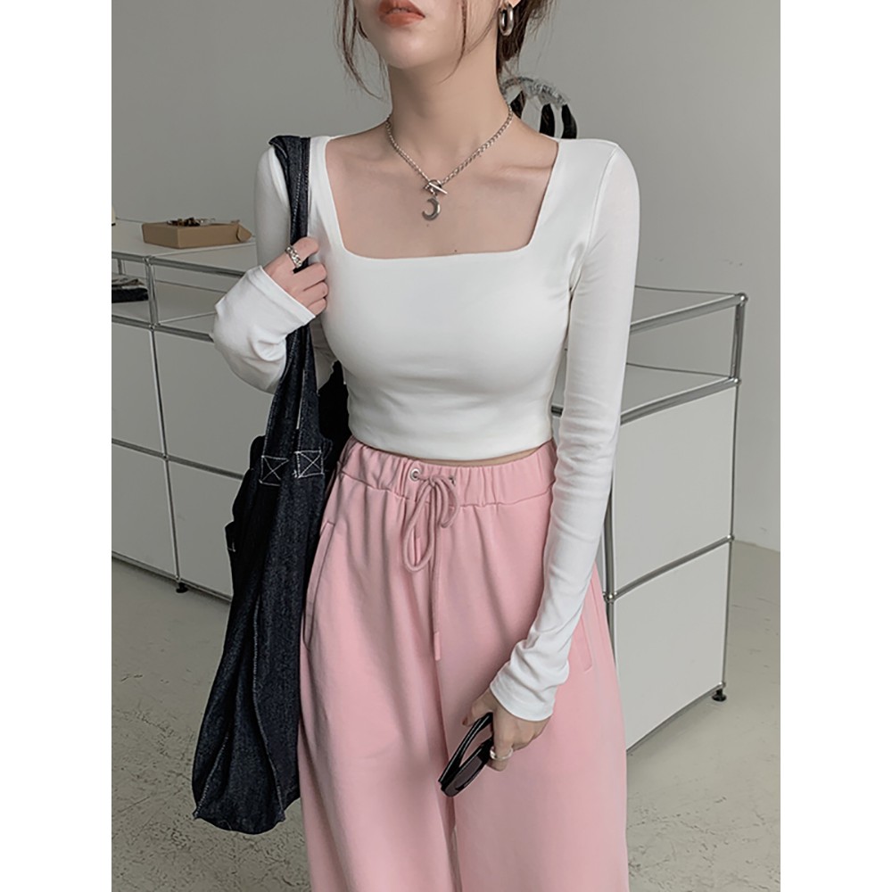 Áo Thun Cổ Vuông  Tay Dài Sexy Gợi Cảm Cho Nữ