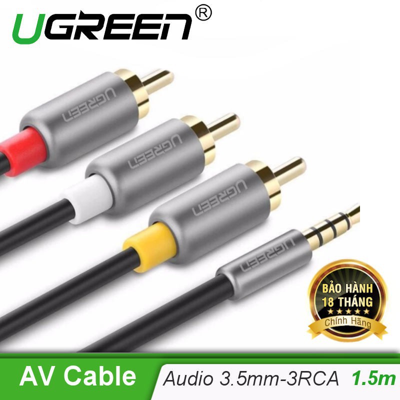 Dây chuyển đổi 3.5mm sang AV màu đen UGREEN AV138 - 20894 - Hàng chính hãng