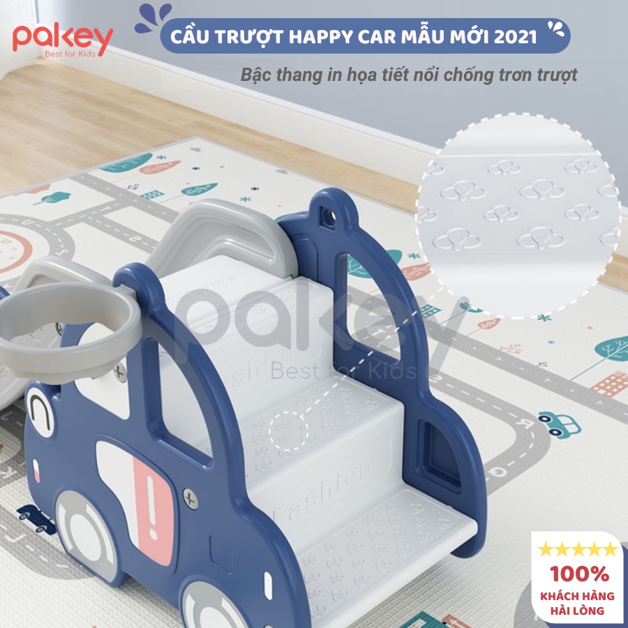 Cầu trượt cho bé Happy Car TẶNG BÓNG RỔ nâng cấp mới đế đúp kín, cầu trượt cho bé nhựa nguyên sinh