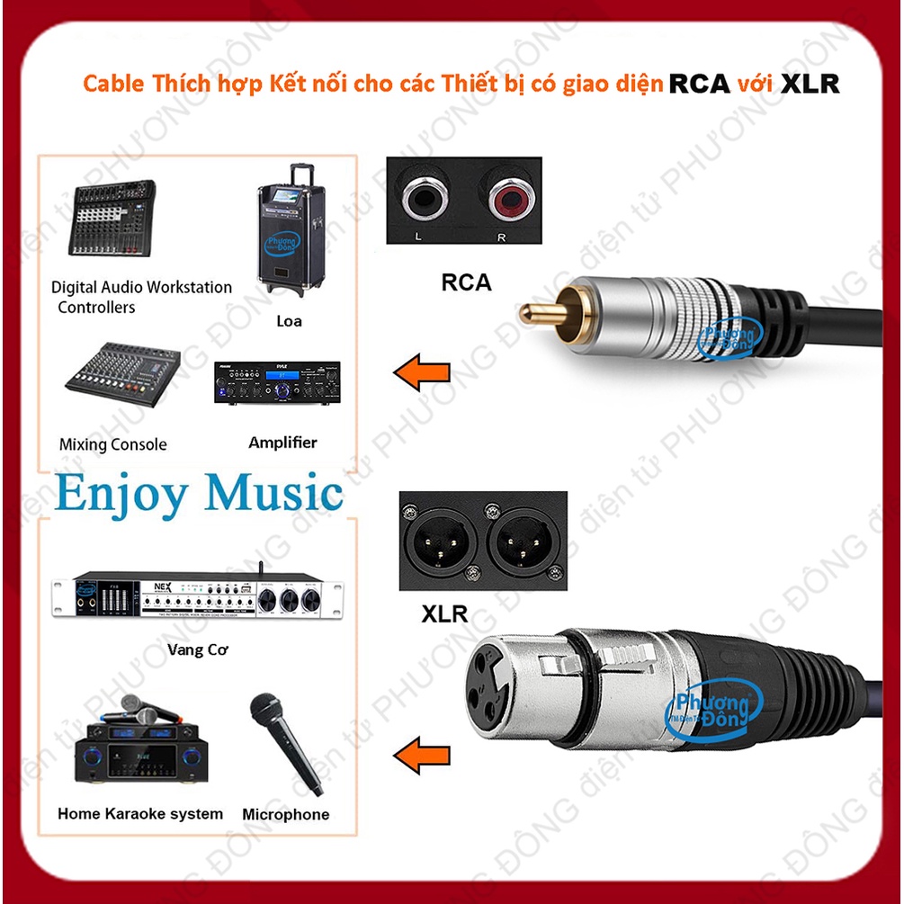 COMBO 2 Dây cable Jack canon cái  ra AV  Cable tín hiệu kết nối các thiết bị âm thanh Hàng chính hãng