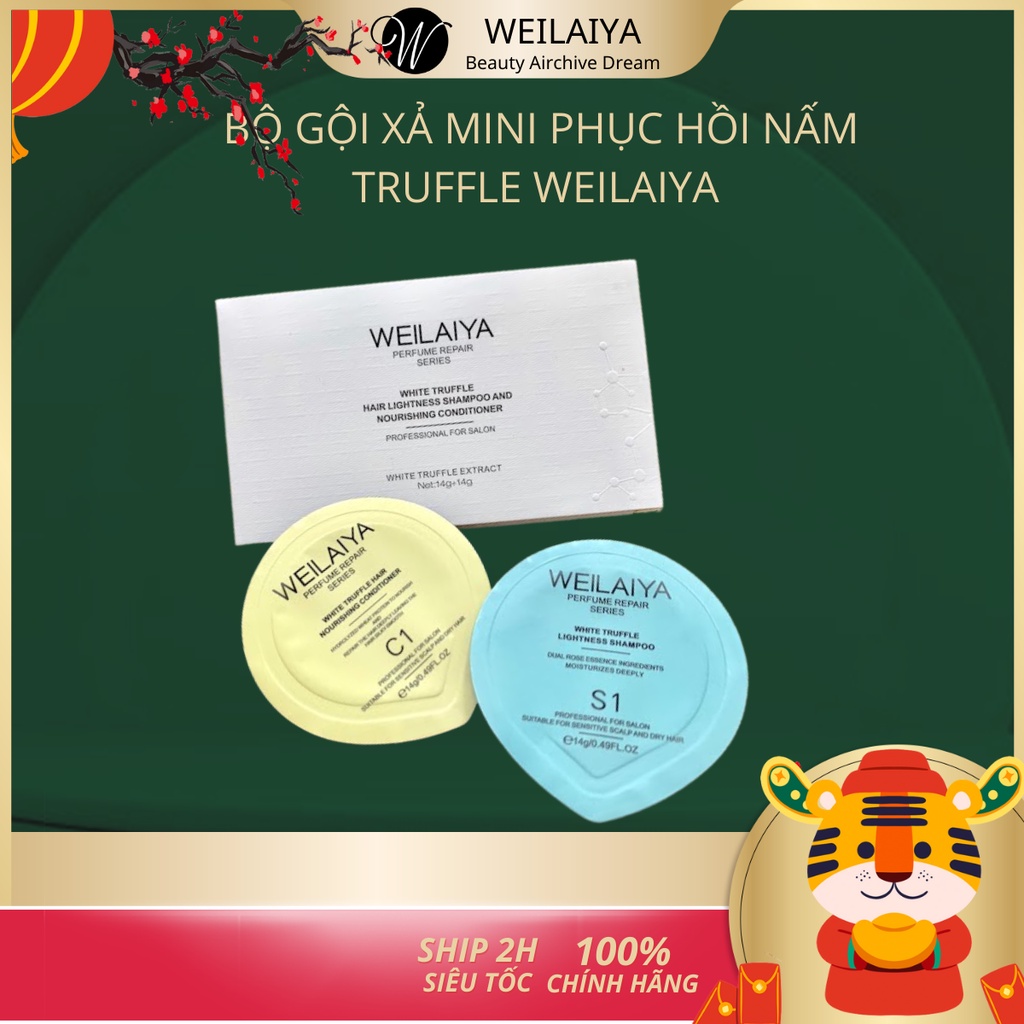 Bộ dầu gội xả phục hồi Weilaiya nấm Truffle phục hồi tóc khô xơ hư tổn, sạch gàu. Set mini 14g