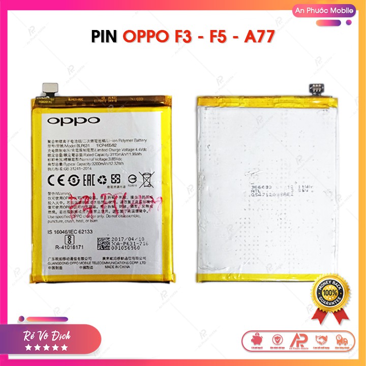Pin điện thoại OPPO F3 / F5 / A77  Zin bóc máy