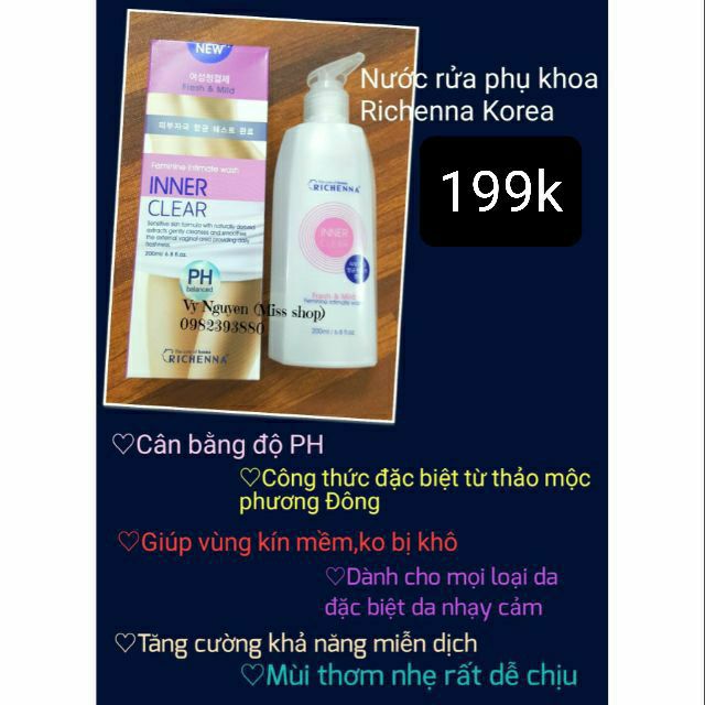 DUNG DỊCH VỆ SINH PHỤ NỮ RICHENNA Inner Clear Feminine Wash