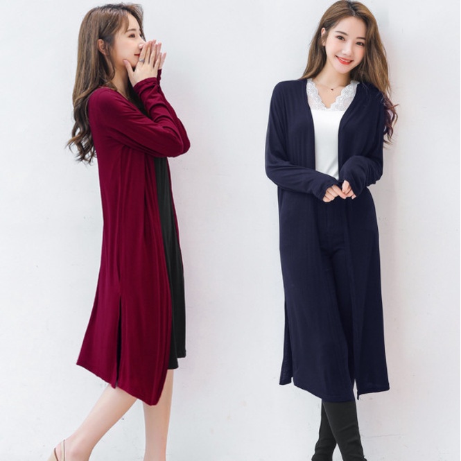 Áo khoác cardigan dáng dài xẻ tà thời trang dành cho nữ
