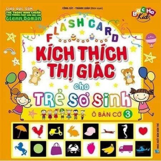 Flashcard Kích Thích Thị Giác Cho Trẻ Sơ Sinh 💖FREESHIP💖 Bộ 60 thẻ, 4 Tập, Kích Thước 21x21cm