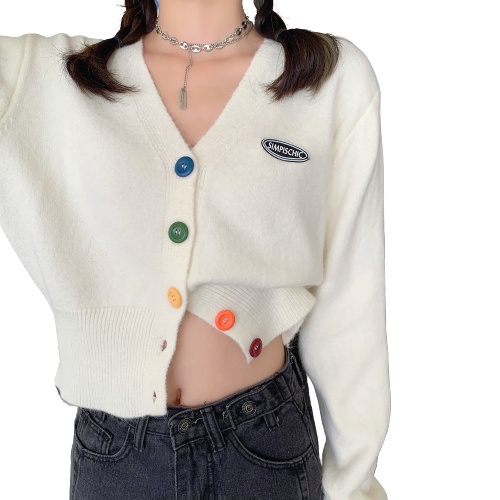 QKOOLE Áo khoác cardigan  dệt kim tay dài cổ chữ V phong cách Hàn Quốc dành cho nữ