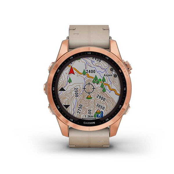 Đồng hồ thông minh Garmin Fenix 7S - Sapphire Solar, Rose Gold Ti with Limestone Leather Band