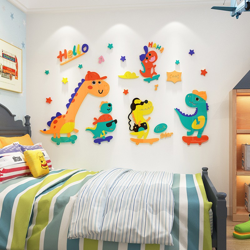 tranh dán tường mica dán nổi - khủng long trang trí phòng cho bé, trang trí trường mầm non, lớp học, khu vui chơi