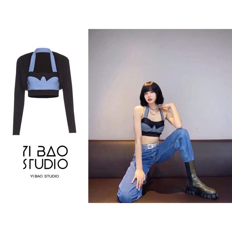 Set áo Croptop Dark Blue Lisa BLACKPINK