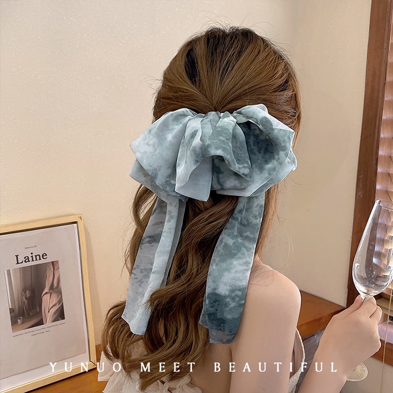 Kẹp Tóc Nơ Chiffon In Họa Tiết Mực In Mẫu Mới 2022 Thời Trang Cho Nữ