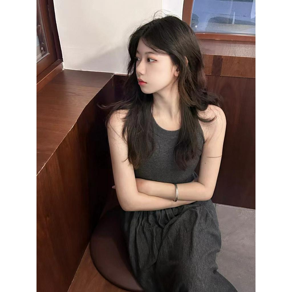 Đầm midi Sát Nách Dáng Dài Màu Xám Phong Cách Hàn Quốc Thời Trang Mùa Hè Tinh Tế Cho Nữ