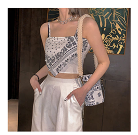 Áo Croptop Sát Nách Hoạ Tiết In Phong Cách Retro Quyến Rũ | BigBuy360 - bigbuy360.vn