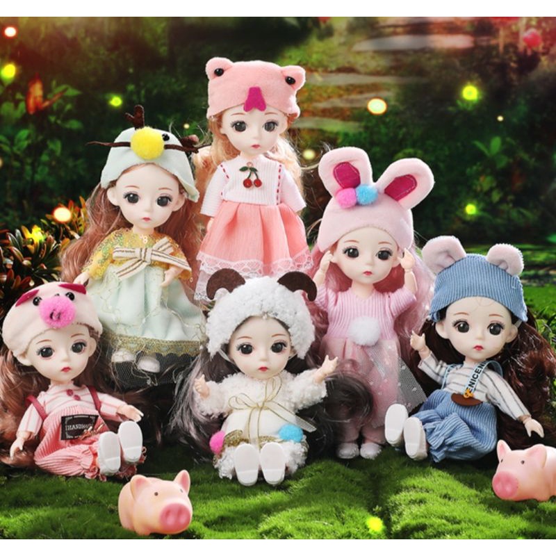 Búp bê chibi khớp cầu đa điểm siêu xinh, mắt thủy tinh 3D, đầm đẹp, tóc dày