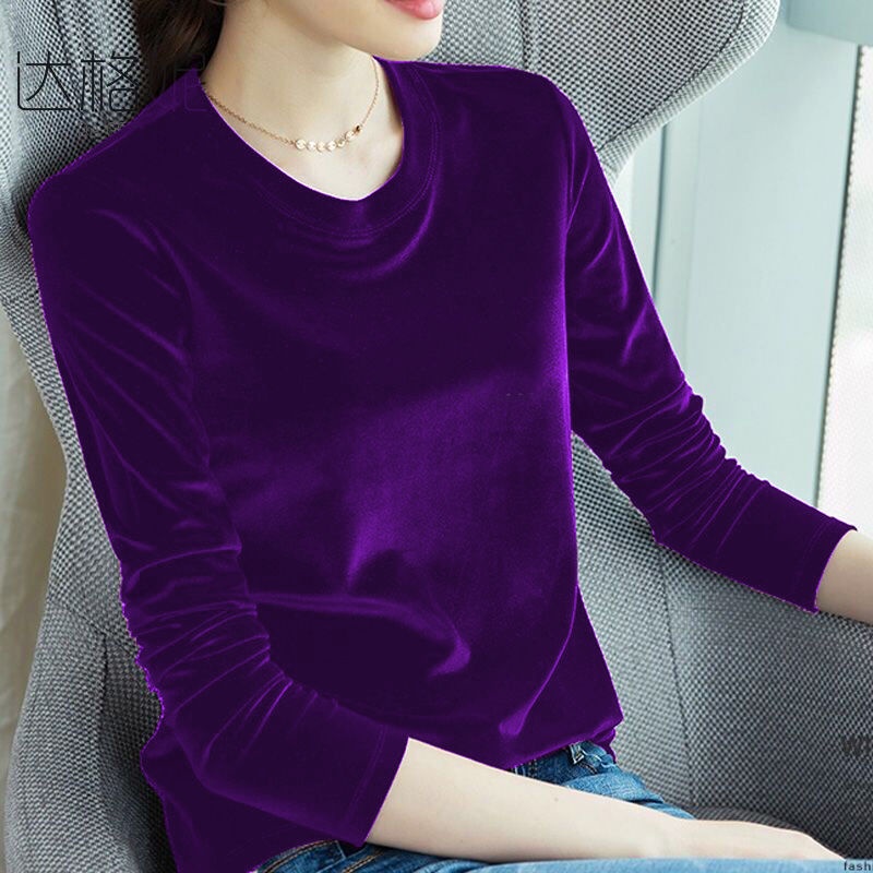 Áo Nhung Dài Tay Ôm Dáng Xinh Xắn Theo Phong Cách Hàn Quốc Dành Cho Nữ