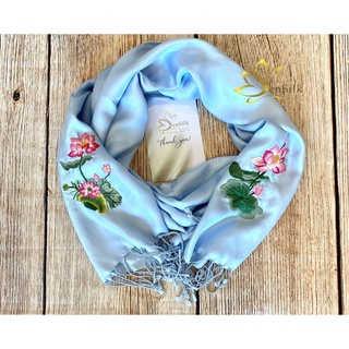 Khăn Choàng Cổ Lụa SenSilk Thêu Hoa Sen