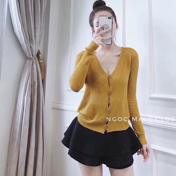 CARDIGAN, ÁO KHOÁC LEN MỎNG CỔ TIM, BO CẠP, CÀI CÚC, MẪU TRƠN BASIC THỜI TRANG HÀN QUỐC