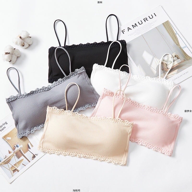 Áo Bra Gân Tăm 2 Dây Móc Cài Sau Viền Ren Hoa 8832