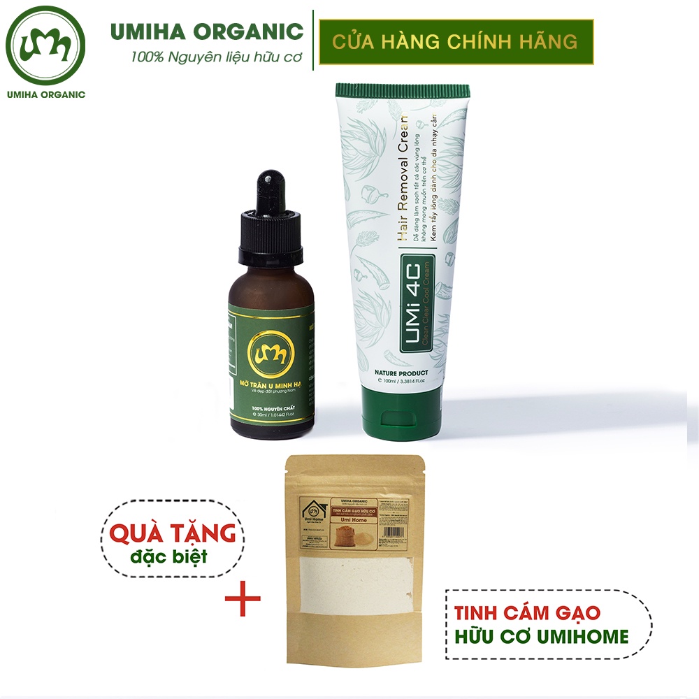 Triệt lông Chân Tay vĩnh viễn UMIHA ORGANIC với Mỡ trăn U Minh Hạ 30ml và Kem Tẩy Lông Umi4C 100ml an toàn hiệu quả