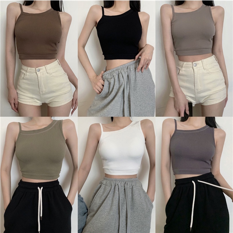 Áo croptop XIAOZHAINV sát nách phong cách Hàn Quốc quyến rũ có 5 màu dành cho nữ