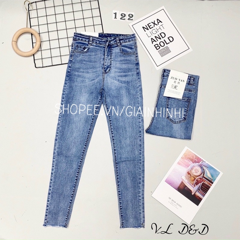 Quần bò ôm trơn đơn giản, Quần jean cạp cao basic QJ1222 - NhiNhi Shop