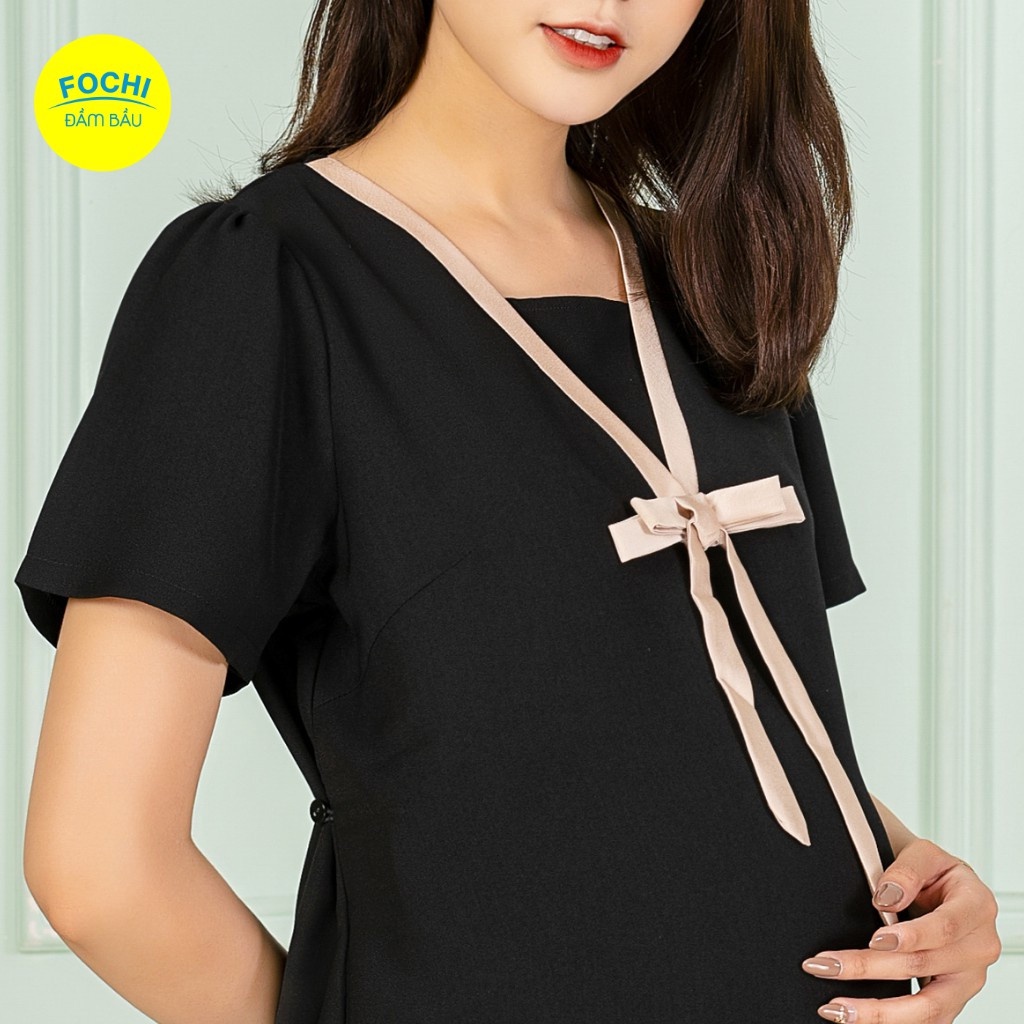 Váy Bầu Công Sở Fochi Dáng Suông, Đầm Bầu Chất Liệu Cát Lụa Hàn Cao Cấp VB158 VB159