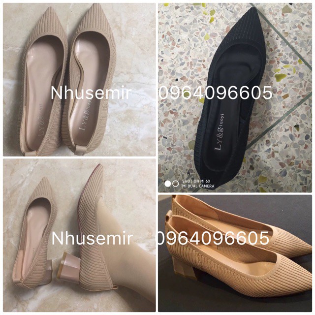 Sz 34-39 Giày chun mũi nhọn gót vuông 5cm
