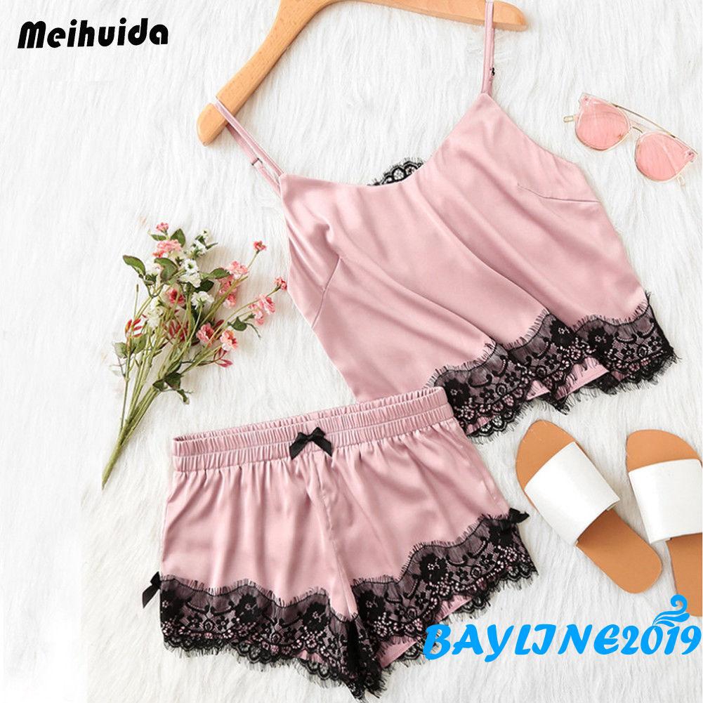 Set đồ ngủ lụa bóng thời trang dành cho nữ