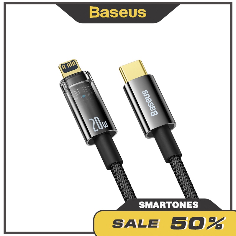 Cáp tự ngắt Baseus C to iP sạc nhanh 20W 27W cho iPhone, đèn LED cảnh báo dây dài 1m và 2m