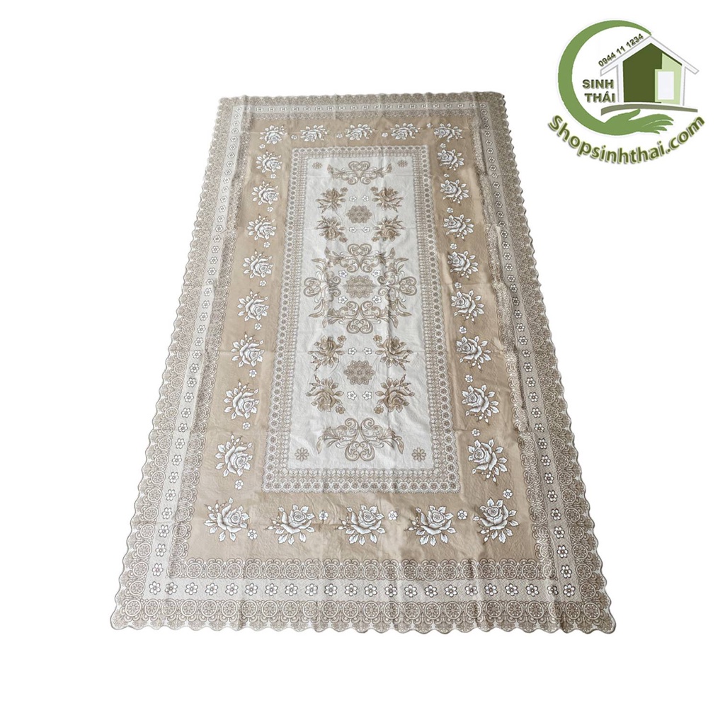 Khăn trải bàn Đài Loan màu kem nâu 137cm x 180cm - Khăn bằng nhựa không thấm nước, hoa văn nổi